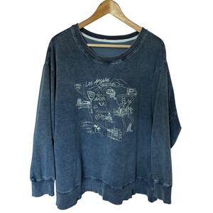 Unknown Los Angeles Map Sweatshirt Womens L Blue Excellent Mineral Wash Graphic